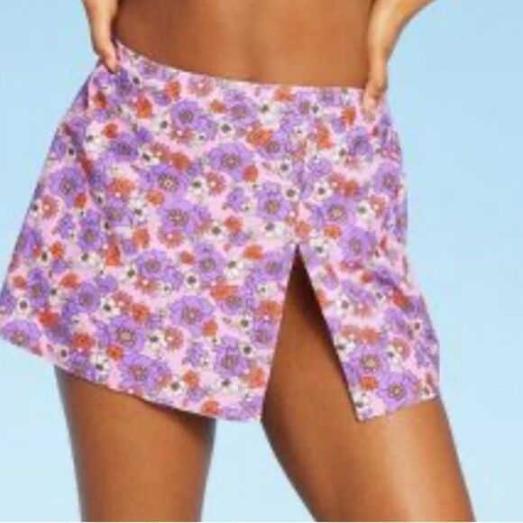 Wild Fable Purple Floral Print Women's SideSlit Skirt Swimsuit CoverUp NWT XL - Picture 1 of 5